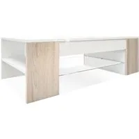 vladon table de salon table basse clip en blanc avec des bordures en chêne brut