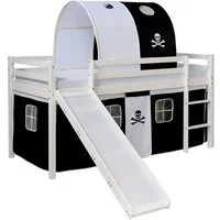 lit mezzanine pour enfant avec sommier toboggan tunnel rideau modèle noir pirate 90x200 cm lit06196