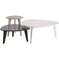 lot de 3 tables basses scandinave demeyere - blanc, noir et gris - l 80 x l 80 cm - pieds effet compas