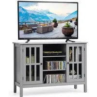 costway meuble tv, support tv avec rangement, 3 etagères, banc tv 109 x 39,5 x 77 cm,  style simple et contemporain, gris