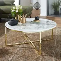 table basse ronde aspect marbre blanc wohnling - salon - métal - 80x36x80 cm
