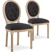 chaises médaillon capitonnées louis xvi tissu noir - lot de 2 - bois / tissu - intérieur