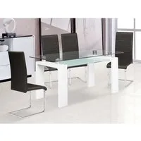 table repas - habitat et jardin - eva - verre trempé - blanc laqué - 150 x 80 x 75 cm