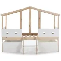 lit cabane enfant avec échelle et rangement 90x190 blanc/bois - kasada - tousmesmeubles
