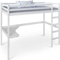 lit mezzanine multifonctionnel pour enfant en bois blanc avec bureau soier à lattes et echelle 90 par 200