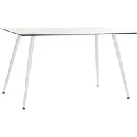 table à manger table repas rectangulaire en métal coloris blanc et verre - longueur 135 x hauteur 75 x profondeur 75 cm