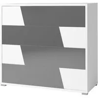 commode de la collection fulmo, 4 tiroirs, 110 cm, coloris blanc et finitions gris béton. 46 blanc