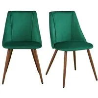 furniturer lot de 2 chaises de salle à manger scandinaves en velours avec dossier carré à double ligne, pour cuisine salon, vert fon