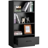 costway bibliothèque à 4 niveaux - 60 x 38 x 120 cm - tiroir - dispositif anti-basculement - meuble/étagère de rangement - noir