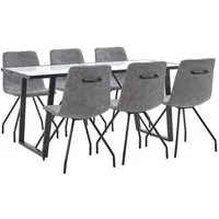 neuf ensemble table à manger 6 personnes + 6 chaises professionnel - ensemble table à dîner - gris foncé similicuir 73995fr