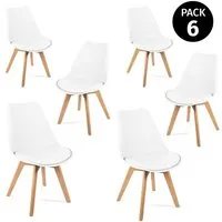 chaises blanches pour salle à manger - mc haus - lena blanche x6 - plastique et bois - style scandinave