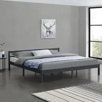 cadre de lit double nakkila pin 180 x 200 cm gris foncé [en.casa]