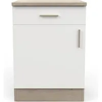 meuble bas de cuisine 1 porte + 1 tiroir coloris chêne kronberg, blanc - longueur 60 x hauteur 85 x profondeur 60 cm