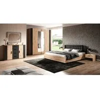 ensemble complet de meubles de chambre à coucher fox - marron - lit 180x200 - armoire 200cm - commode - chevets