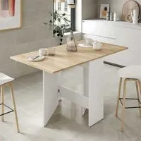 table de repas pliante blanc/chêne clair - cartia - bois clair - bois - l 140 x l 77 x h 78 cm - table de repas