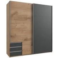 armoire de rangement edona 179 cm portes coulissantes 3 tiroirs chêne poutre / graphite bi color bois inside75