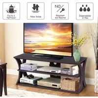 costway meuble tv à 3 niveau avec étagères de rangement ouvertes, trous de câble, 115,5 x 40,5 x 46 cm, charge max 80 kg, marron