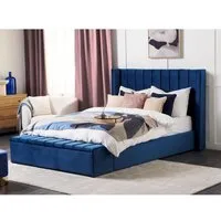 lit double en velours bleu avec banc coffre 160 x 200 cm noyers