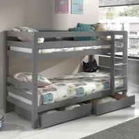 lit superposé & mezzanine enfant vipack pino 90x200cm gris - avec 2 tiroirs