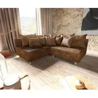 canapé d'angle modulaire delife clovis - marron aspect antique - ottoman gauche - 3 places - confort moelleux