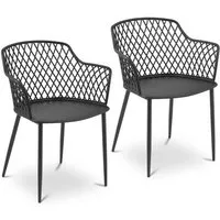 chaise en plastique avec accoudoirs - royal catering - lot de 2 - noir - 150 kg max