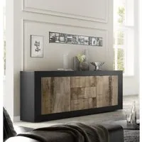buffet meuble de rangement 2 portes et 3 tiroirs coloris noir, poirier - longueur 210 x hauteur 86 x profondeur 43 cm