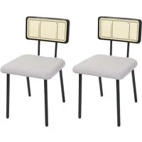 ensemble de 2 chaises de salle à manger cuisine en metal poly-rotin bois et tissu/te par tile gris clair boucle