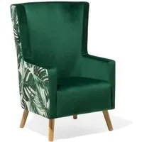 fauteuil bergère vert motif jungle oneida - beliani - style classique intemporel - tissu polyester - accoudoirs