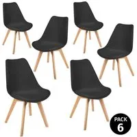 mc haus · lena noire x6 · lot 6 chaises blanches pour la salle à manger, le salon, le bureau ou la terrasse, style scandinave