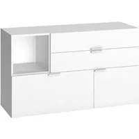 commode 3 tiroirs 1 porte avec niche de rangement en bois blanc - co17009 - blanc - terre de nuit