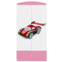 armoire enfant voiture de course 2 portes 1 tiroir de rangement - rose