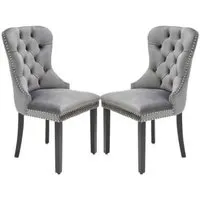 lot de 2 chaises capitonnées en velours - gris