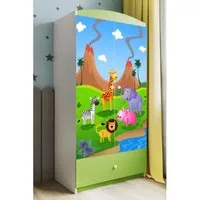 armoire enfant safari 2 portes 1 tiroir de rangement - vert