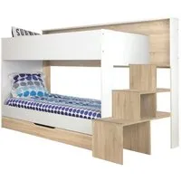 lit superposé - tousmesmeubles - laralo - bois clair - avec tiroir - bibliothèque intégrée