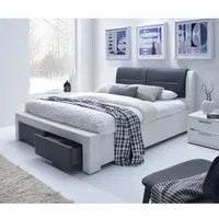 lit rembourré moderne cassandra en cuir synthétique 2 places avec tiroirs 160 cm x 200 cm - noir/blanc