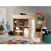 lit mezzanine pour couchage smarti 14 - antresola - 90x200 cm chambre d'enfant - sans matelas, blanc mat + chêne artisan