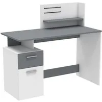 bureau droit - blanc et gris - contemporain - l 121,5 x h 109,7 x p 55,1 cm - 1 porte 1 tiroir - platon
