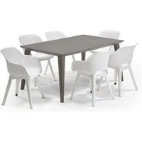 allibert jardin table lima 160x100cm - capuccinno + 3 lots de 2 fauteuils akola blanc - résine
