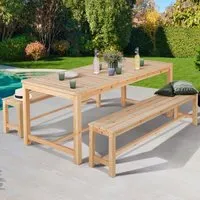 idmarket salon de jardin en bois uvita table de jardin 180 cm + 2 bancs