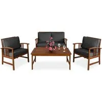 deuba | salon de jardin atlas • en bois d´acacia • coussins anthracite | ensemble table et chaise de jardin, mobilier, terrasse