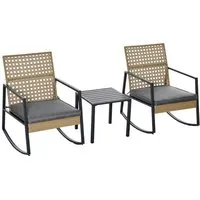 outsunny ensemble de jardin 3 pièces style colonial 2 fauteuils à bascule avec coussins assise gris table basse métal époxy beige