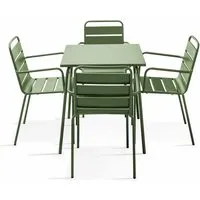 table de jardin et 4 fauteuils empilables - 70 x 70 x 72 cm - acier - palavas - vert