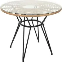 table de jardin ronde surabaya 90cm noir - paris prix - métal & verre trempé - moderne & design