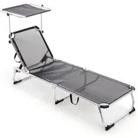 chaise longue avec toit pare-soleil lit de camp en aluminium pliant relax mer gris gain de place 242