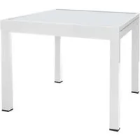 table de jardin vendue seule table de repas carrée extensible acier-verre blanc - vado - l 90-180 x l 90 x h 74