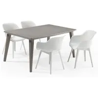 allibert jardin table lima 160x100cm - capuccinno + 2 lots de 2 fauteuils akola blanc - résine