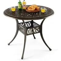 costway table jardin ronde en aluminium coulé 90x90x74cm avec trou pour parasol 5cm table extérieure avec pied réglable antidérapant