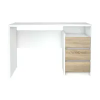 bureau 3 tiroirs 120 cm study coloris blanc/ chêne sonoma