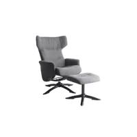 fauteuil de relaxation + repose-pied kansas coloris gris en tissu/pu