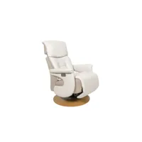 fauteuil relaxation en cuir et tissu indiana coloris ivoire/beige, pieds coloris naturel